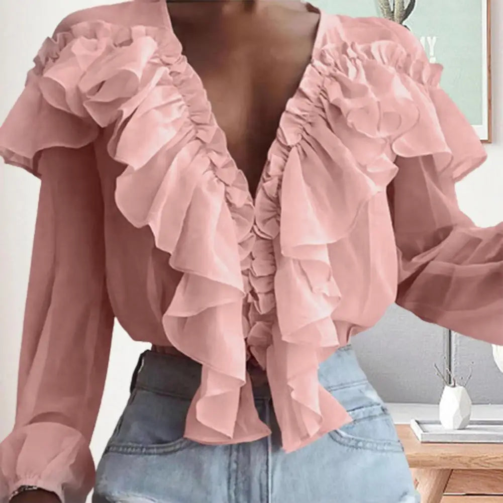 Dressing Up Sturdy Sewn Ruffle Collar Sweet Pullover Blouse Daily Clothing - Divawearfashion