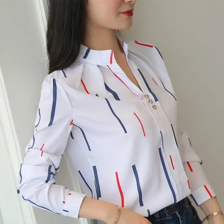 Stripe Print Casual Long Sleeve Shirt - Divawearfashion