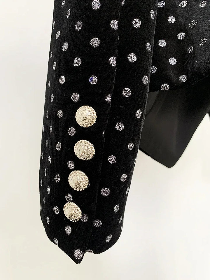 Shimmer Polka Dot Velvet Blazer - Divawearfashion