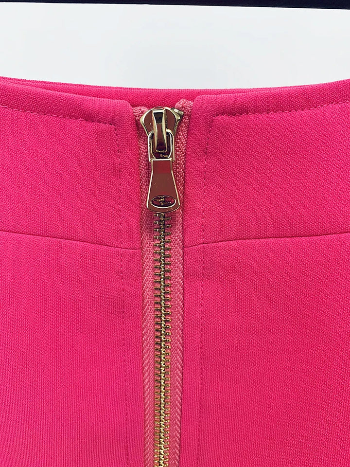 Hot Pink Metal Lion Buttons Mini Skirt  - Divawearfashion