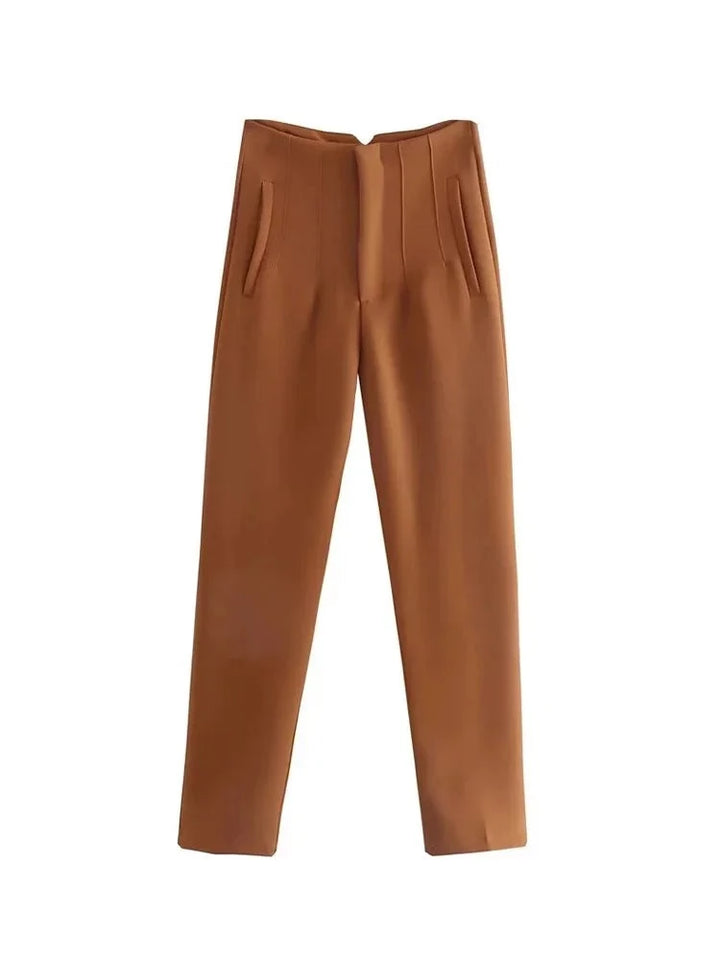 High Waist with Pockets Zipper Fly Ankle Trousers- Divawearfashion