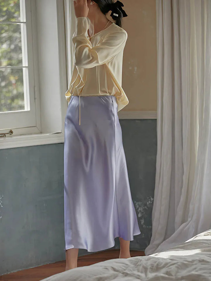 A-Line Satin Silk Long Skirt - Divawearfashion
