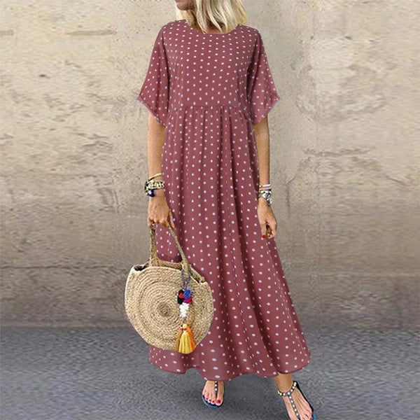 Boho Vintage Print Half Sleeve Loose Maxi Dress - Divawearfashion