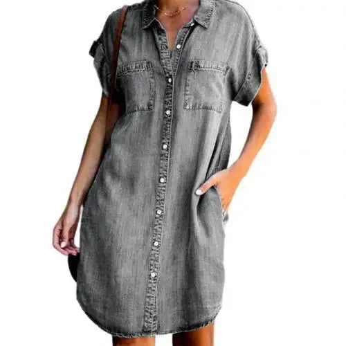 Casual Button Down Denim Dress 