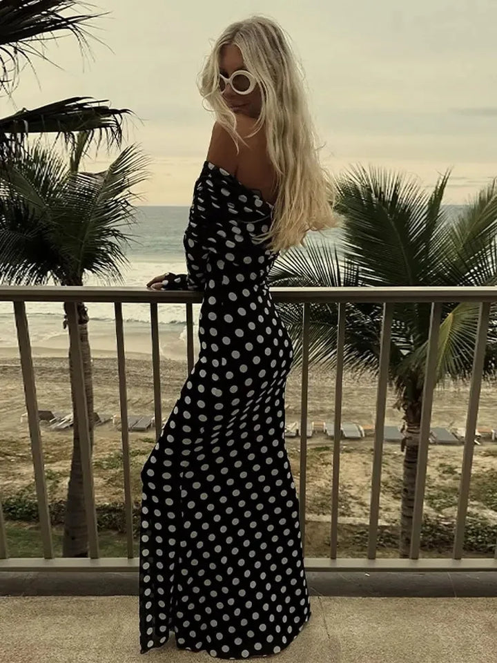 Sexy Polka Dots Print Off Shoulder Slim Fit Dress