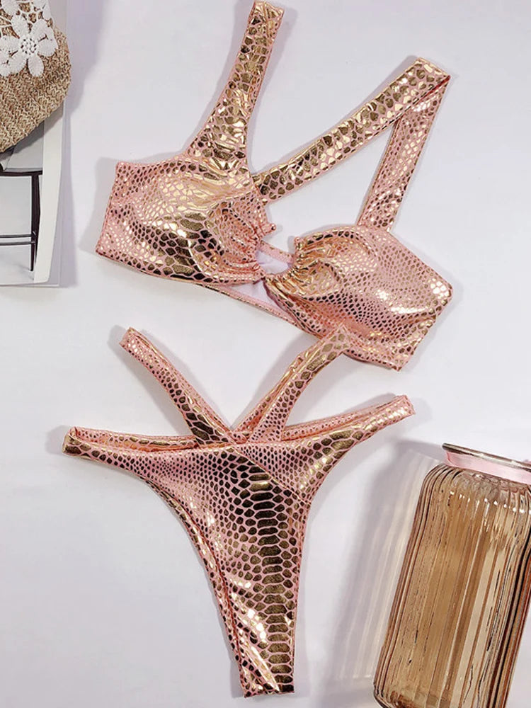 Gold Silver Snake Design Bikini - Divawearfashion