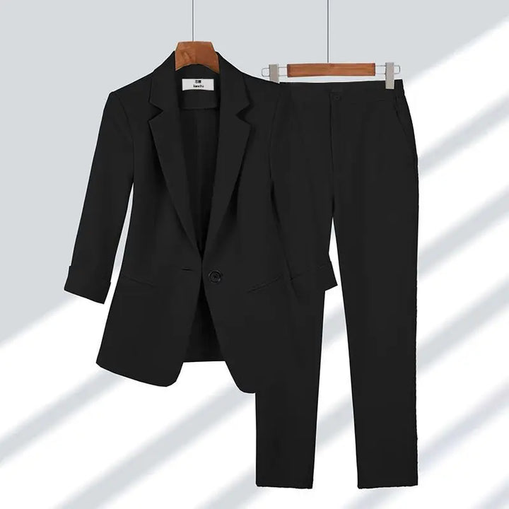 Thin Jacket Blazer & Wide Leg Pant Set - Divawearfashion