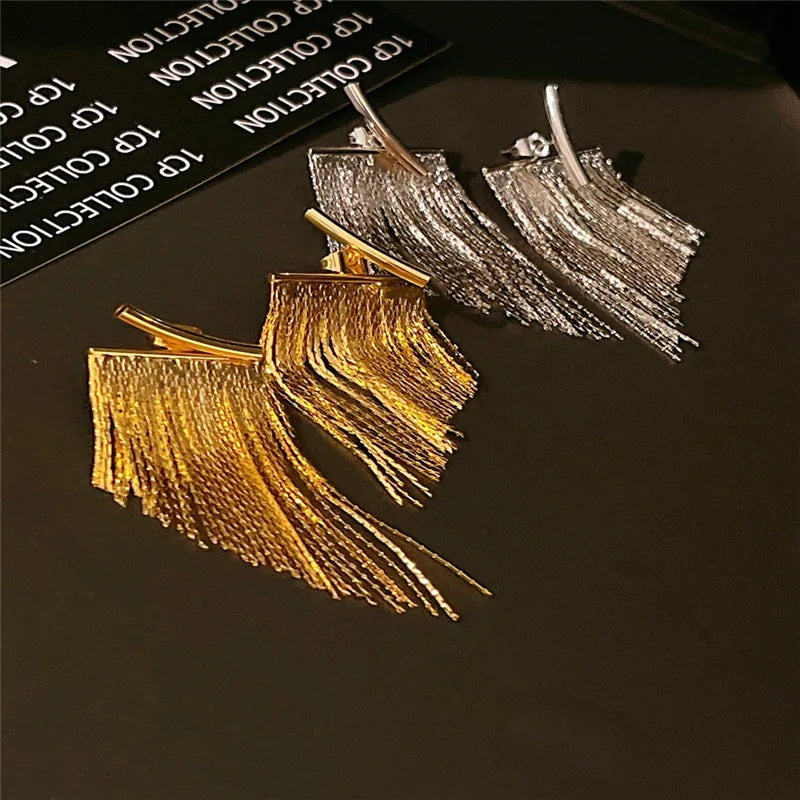 Long Gold Color Tassel Earrings - Divawearfashion