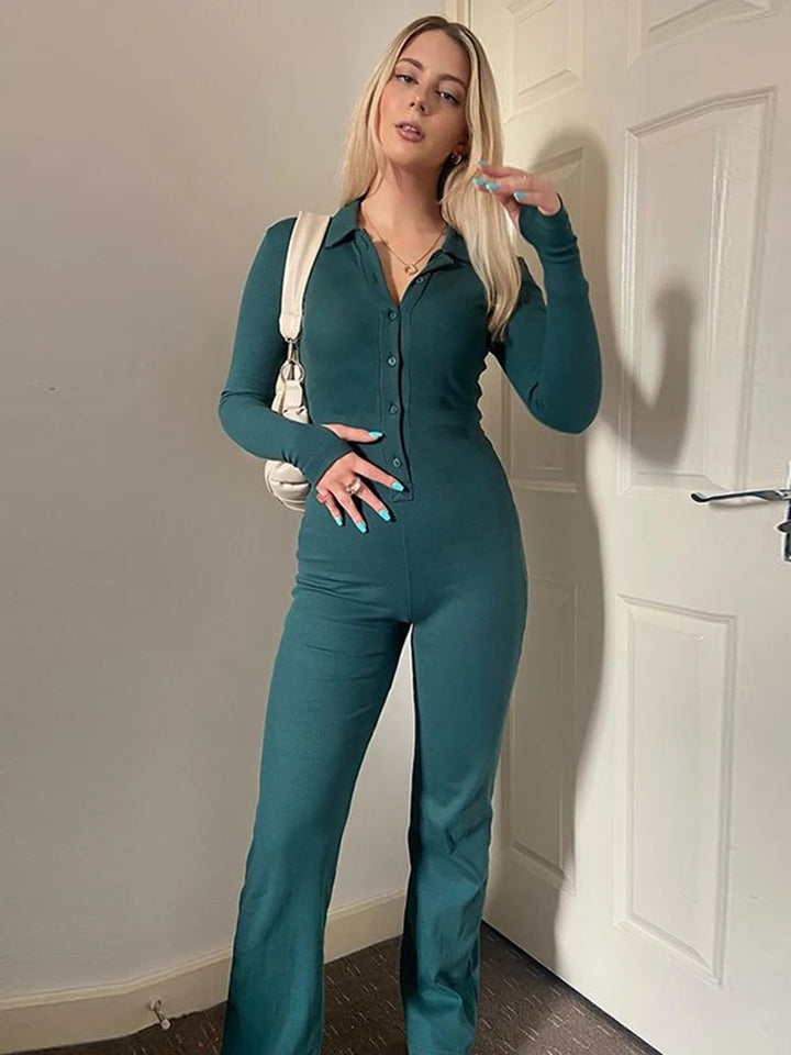 Ribbed Button Wide Legs Casual Jumpsuit - Divawearfashion