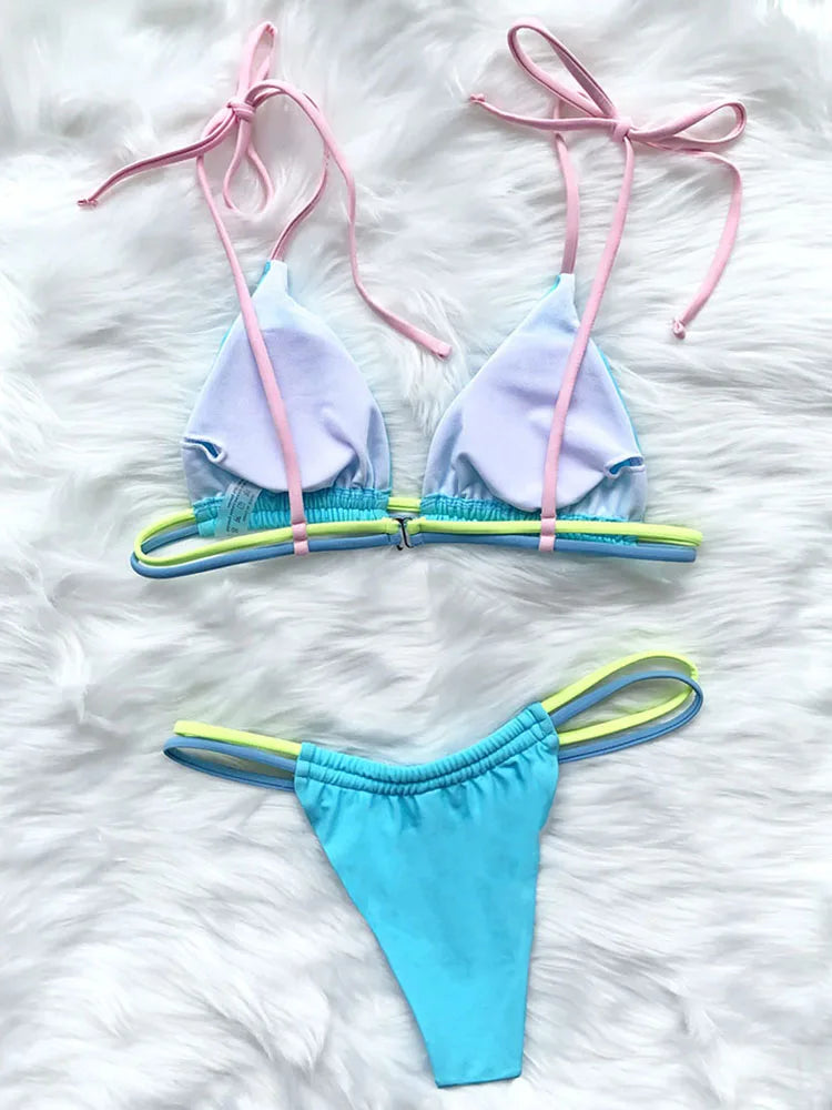 Solid String Micro Bikini Swimwear - Divawearfashion