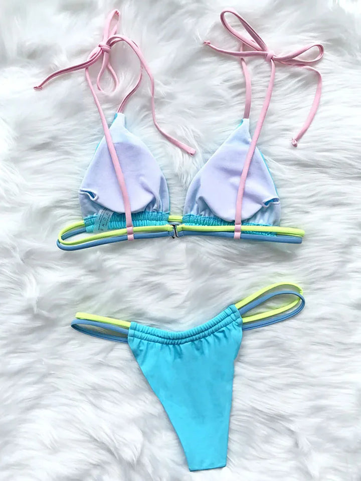 Solid String Micro Bikini Swimwear - Divawearfashion