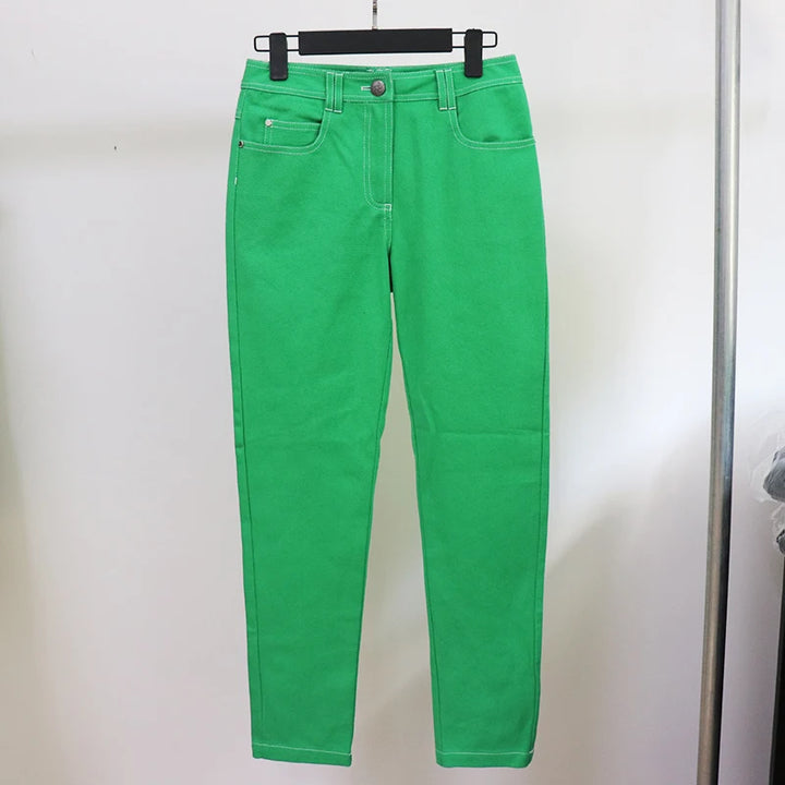 Cool Colorful Top Stitching Contrast Pencil Jeans - Divawearfashion