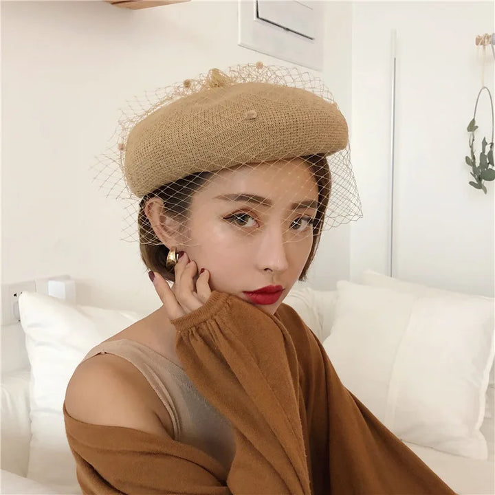 Vintage Mesh Beret Hat - Divawearfashion