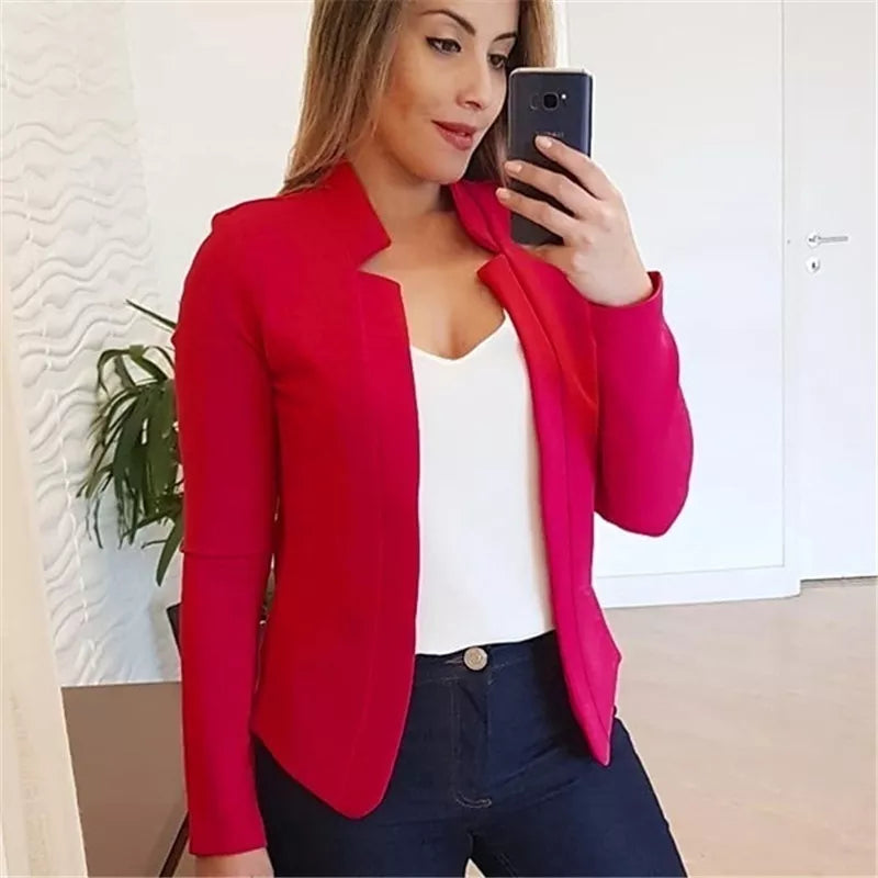 Thin Long Sleeve Open Stitch Blazer - Divawearfashion