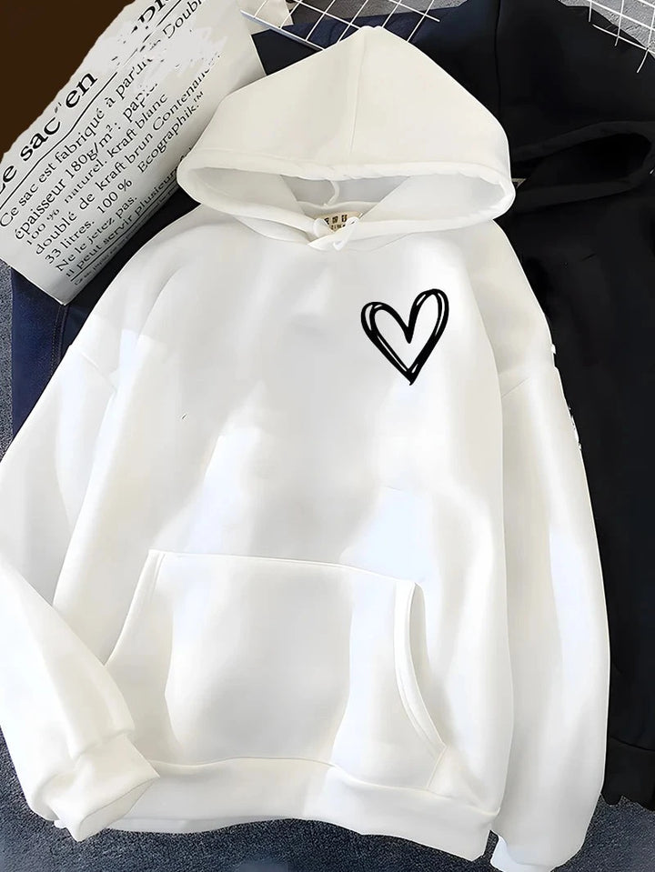 Heart Print Soft Casual Loose Fleece Sweatshirt