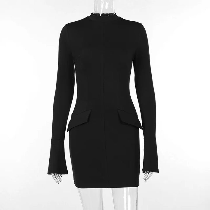 Two Pocket Bodycon Sexy Mini Dress with Long Sleeve - Divawearfashion