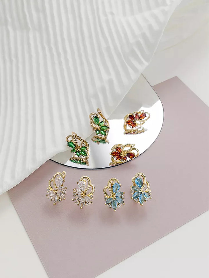 4 Color Noble Natural Zircon Flower Stud Earrings - Divawearfashion
