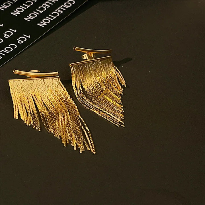 Long Gold Color Tassel Earrings - Divawearfashion