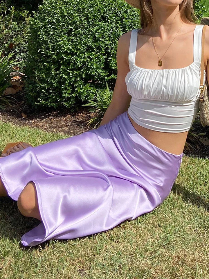 Satin Silk High Waisted Long Skirt - Divawearfashion