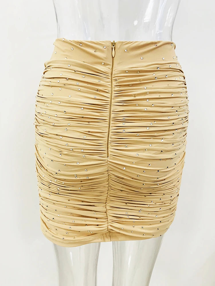 Stone Diamonds Draped Stretch Mini Skirt - Divawearfashion