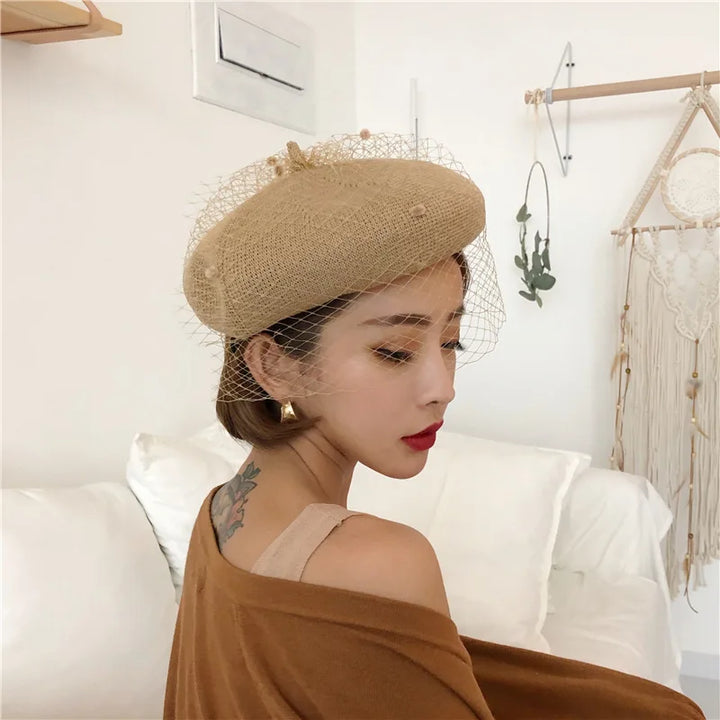 Vintage Mesh Beret Hat - Divawearfashion