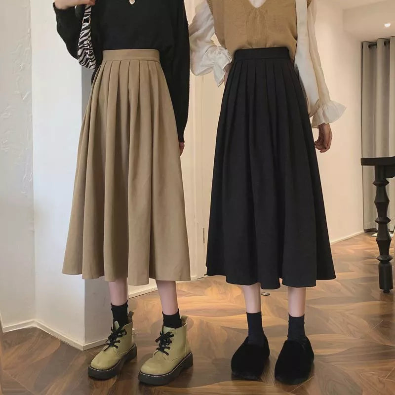 High Waist Pleated Long Skirt - Divawearfashion