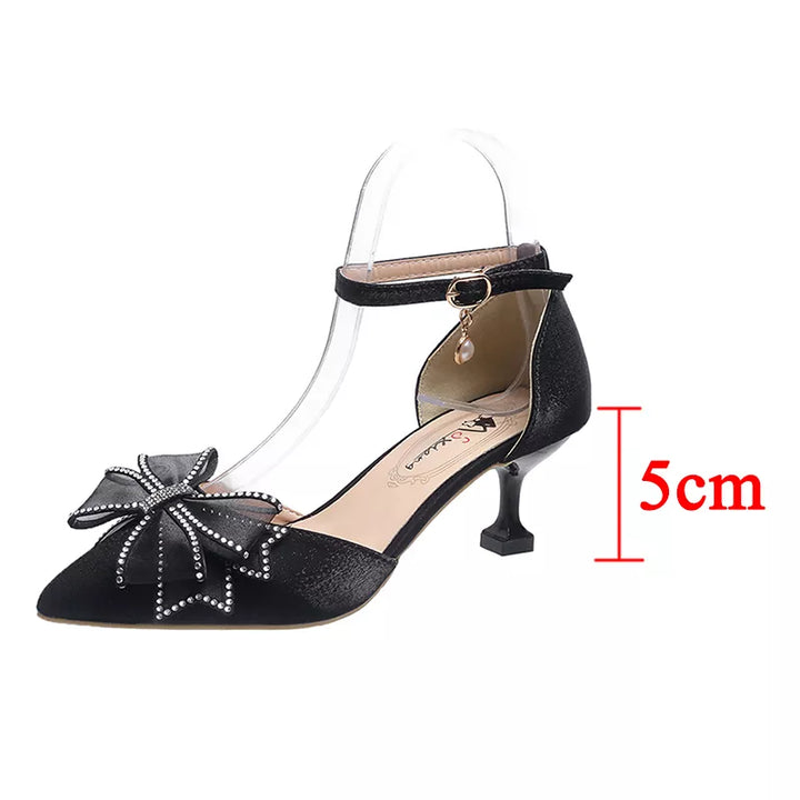 Lace Bowknot Pointed Toes Ankle Strap Pumps - Divawearfashion