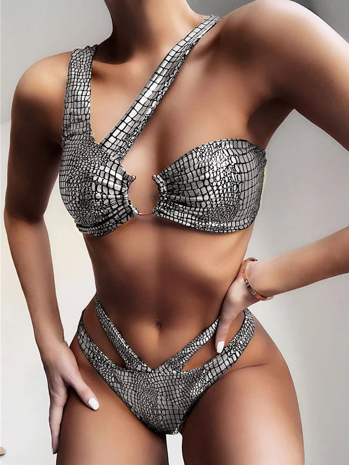 Gold Silver Snake Design Bikini - Divawearfashion