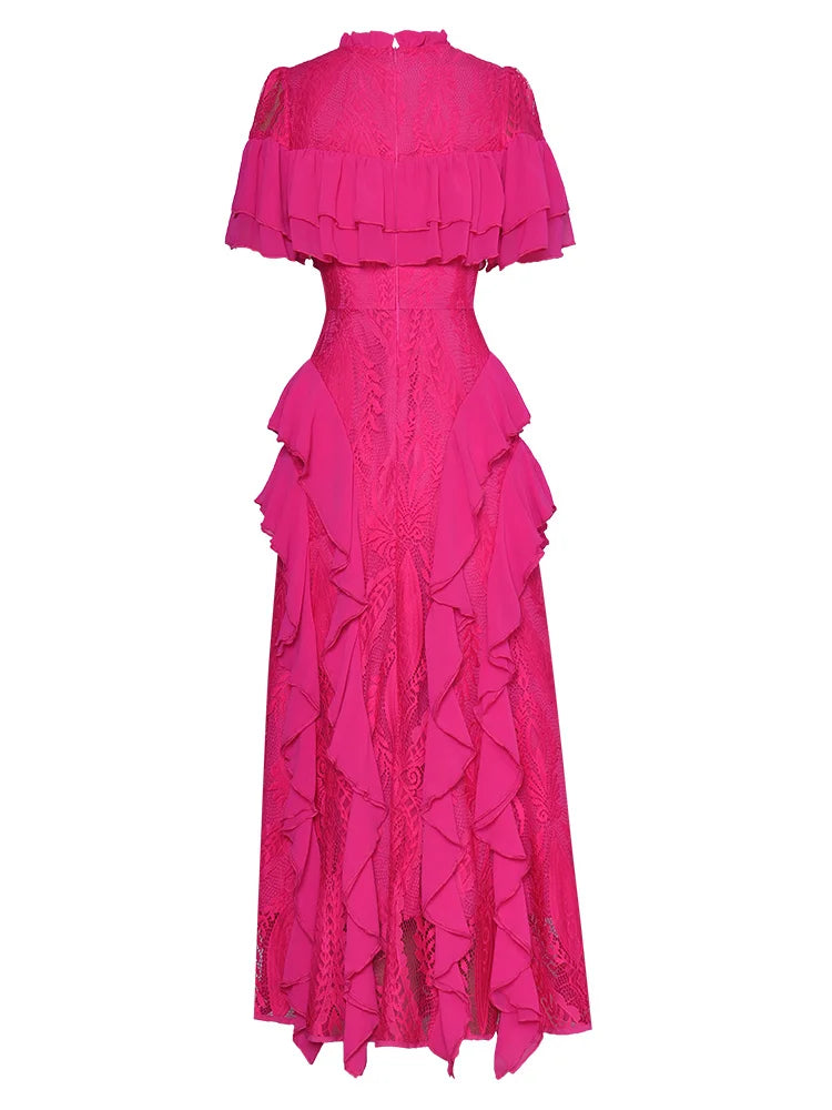 Hollow Out Ruffled Maxi Evening Dress