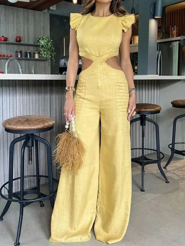 Sleeveless Naked Waist Wide Leg Jumpsuit - divawearfashion