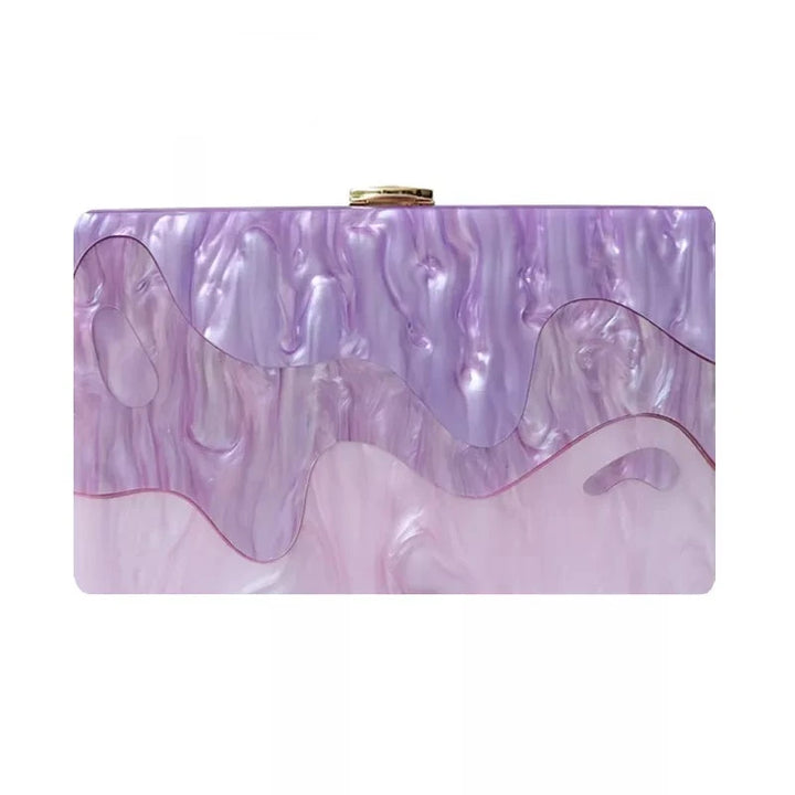 Luxury Purple Striped Acrylic Evening Clutch - Divawearfashion