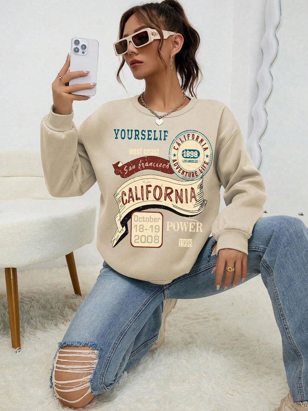 California Yourself Letter Printed Women Sweatshirt 