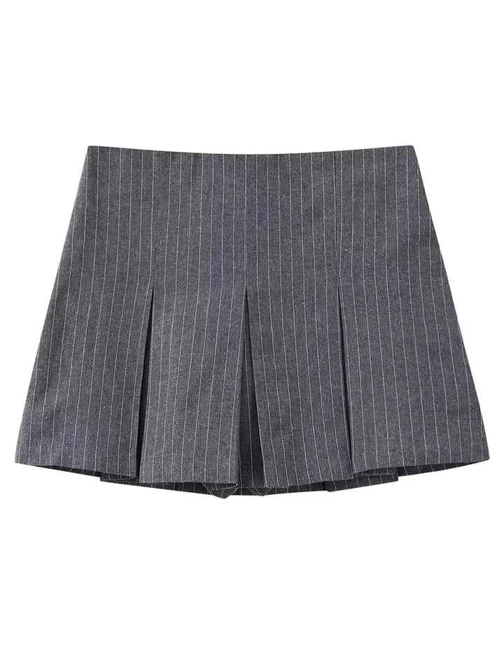 Grey Pleated High Waist Skorts - Divawearfashion