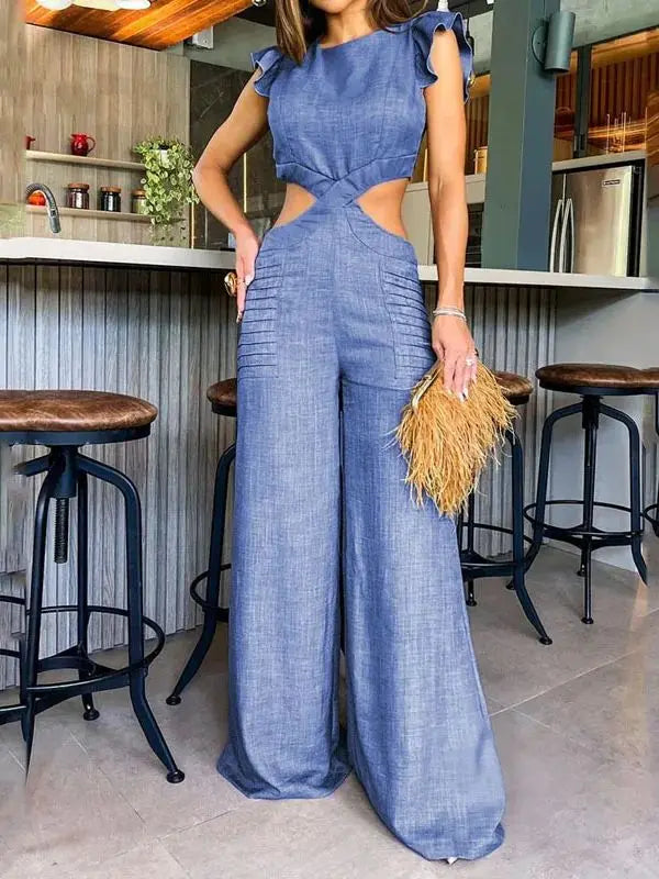 Sleeveless Naked Waist Wide Leg Jumpsuit - divawearfashion