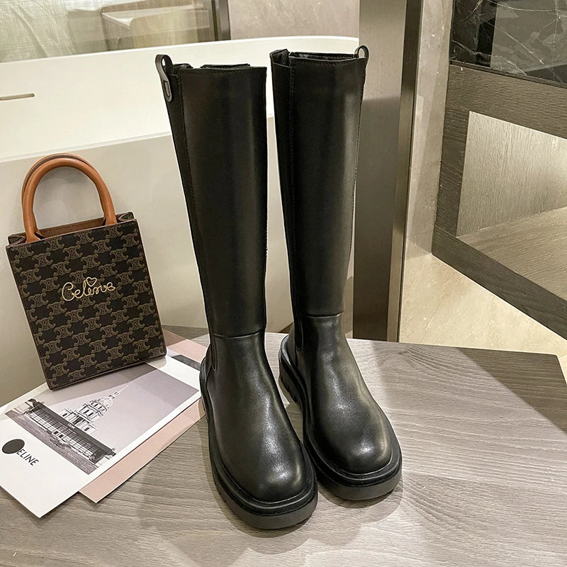 Knee High Soft Leather with Zipper Boots - Divawearfashion