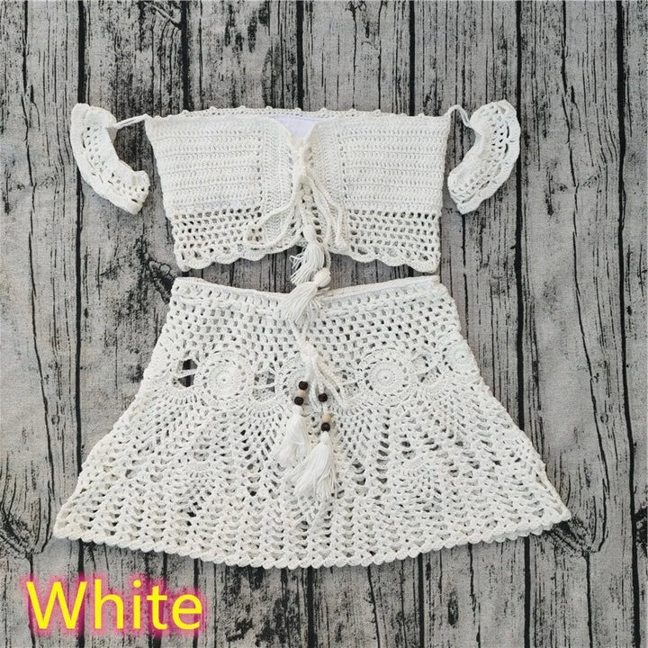 2 PC Crochet Tassel Top + Mini Skirt - Divawearfashion