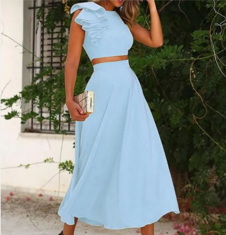 2 PC Crop Top and Long Swing Skirt Set