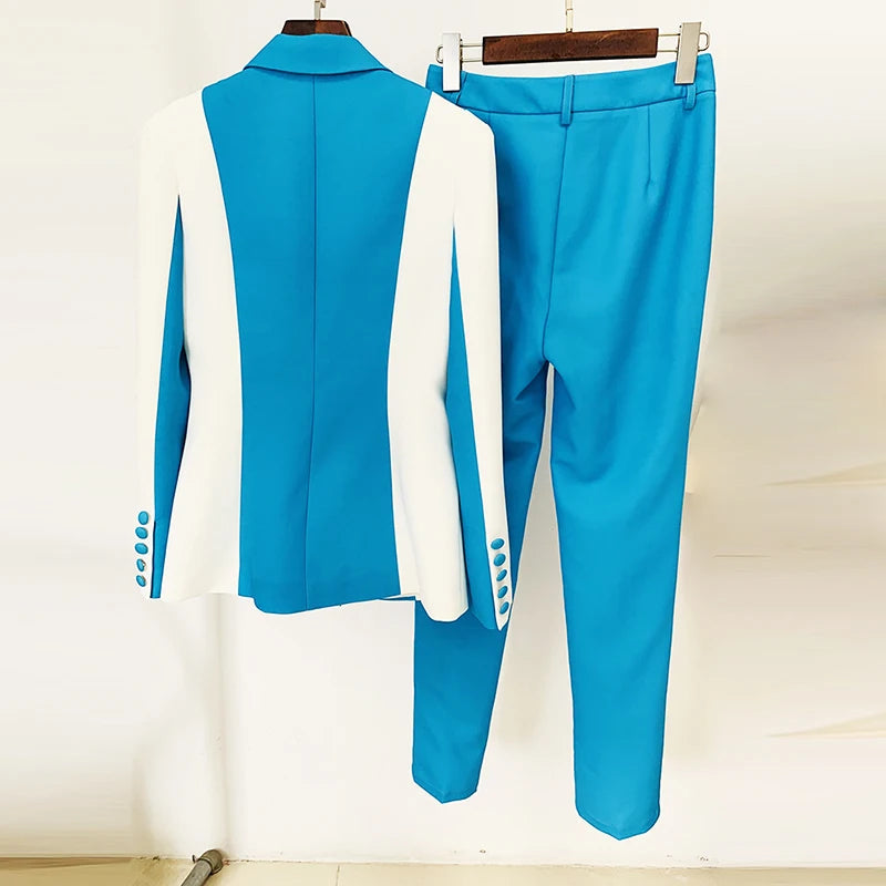 Color Block Blazer with Flare Pant Set - Divawearfashion