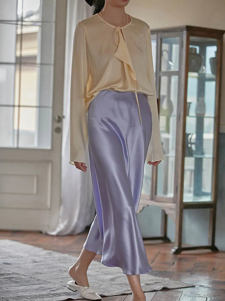 A-Line Satin Silk Long Skirt - Divawearfashion