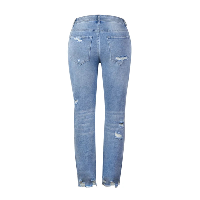 Stretch High Waist Ripped Pencil Jeans