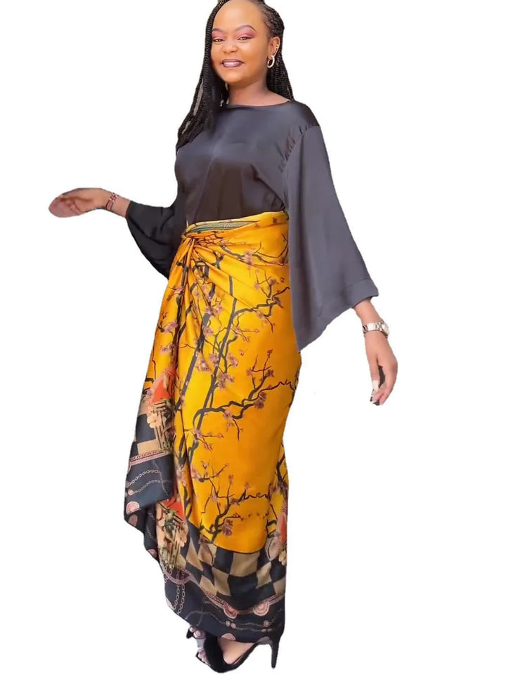 Elegant 2 PCS Print Blouse with Long Bandage Skirt Set - Divawearfashion