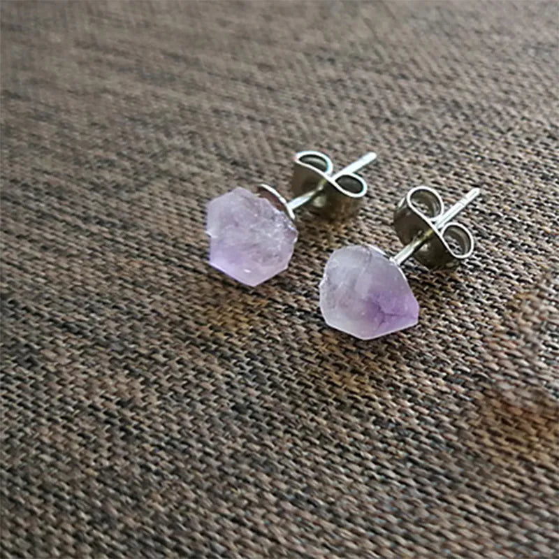 Natural Amethyst Rough Stone Earrings