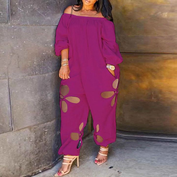 Plus Size Hollow Out One Piece Off Shoulder Jumpsuit - Divawearfashion