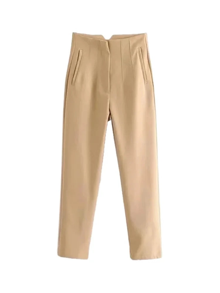 High Waist with Pockets Zipper Fly Ankle Trousers- Divawearfashion