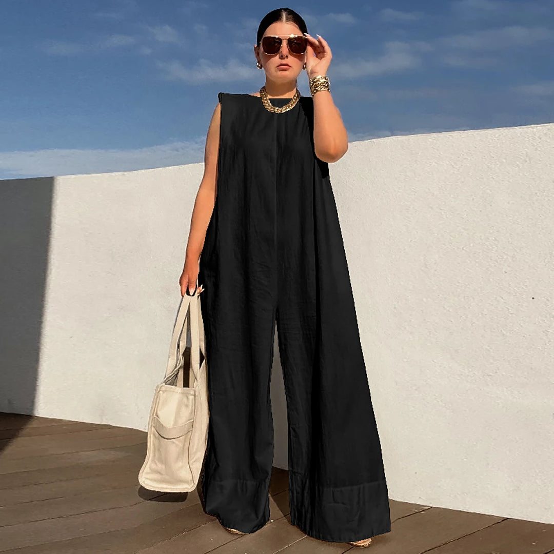 Solid Color Sleeveless Wide Leg Loose Casual Jumpsuits - Divawearfashion