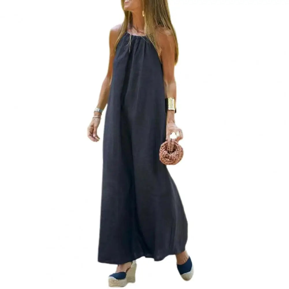 Women Side Split Ankle Length Backless Summer Dress 