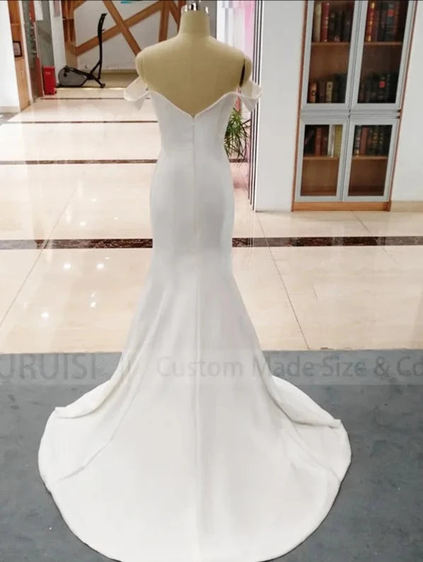 Off Shoulder Soft Satin Mermaid Wedding Dresses - Divawearfashion