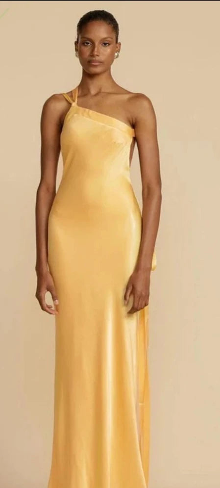 Silk Stunning Incline Shoulder Backless Long Dress