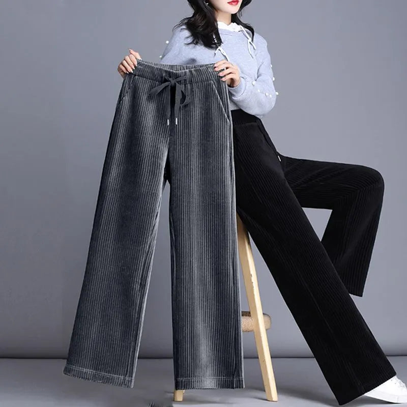 Corduroy High Waist Wide Leg Pants - Divawearfashion