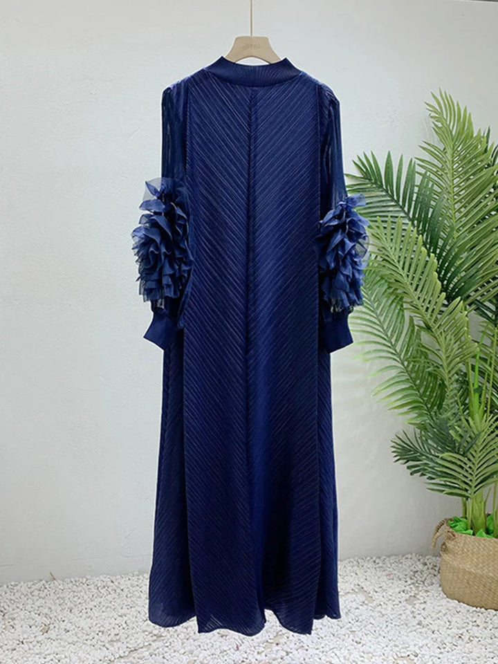 Round Neck Spliced Full Sleeve Maxi Dress - Divawearfashion